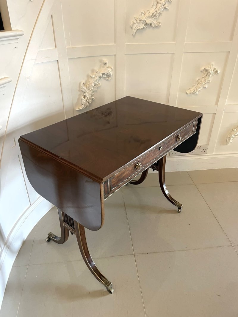 Fine Quality Small Antique Regency Brass Inlaid Rosewood Freestanding Sofa/Side Table - Image 9